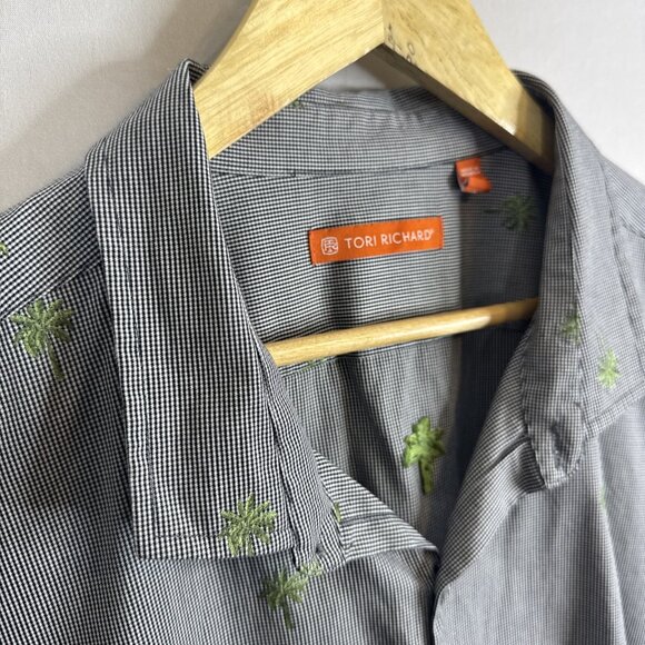Tom Richard Palm Tree Embroidered Short Sleeve Button Shirt Men’s 2XL Gray - Picture 3 of 6